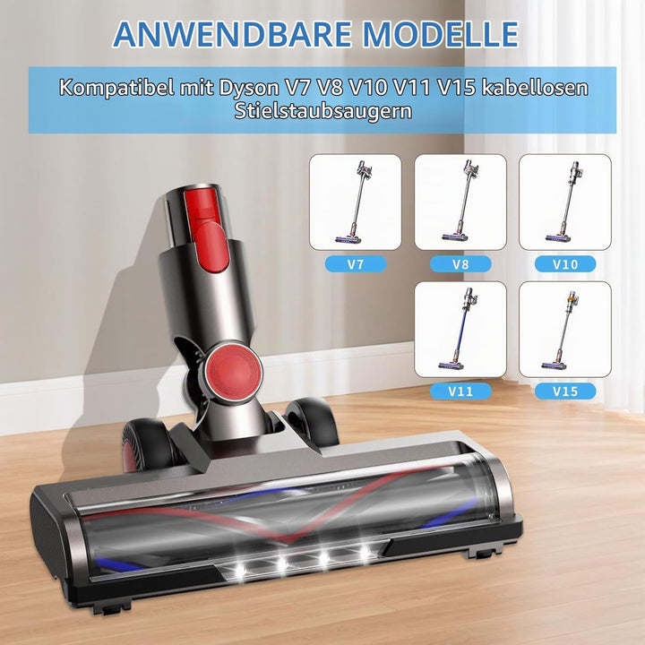 Bürste kompatibel für Dyson V7, V8, V10, V11, V15, Bürste mit 4-LED-Leuchten, Bürste mit 2 Ersatzrol