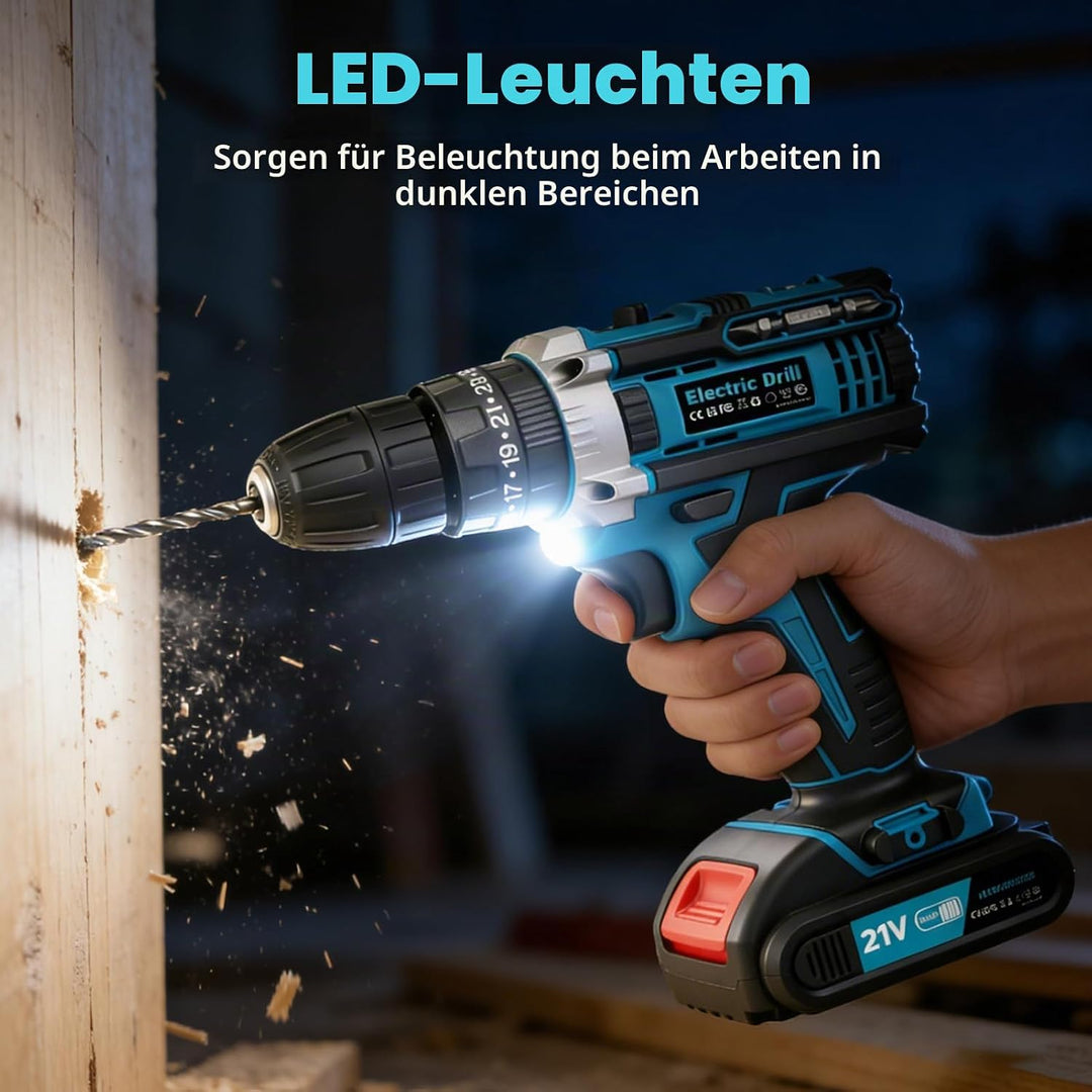 21V Akkuschrauber, Akku Bohrschrauber mit Akku 2000mAh 50Nm Drehmoment Max 25+3 Drehmomentstufen mit
