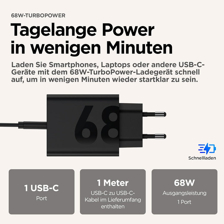 Motorola USB Ladegerät 68 W 1x USB-C® USB PD 3.0, USB PD Schwarz GaN, Schnellladegerät 68W-Ladegerät