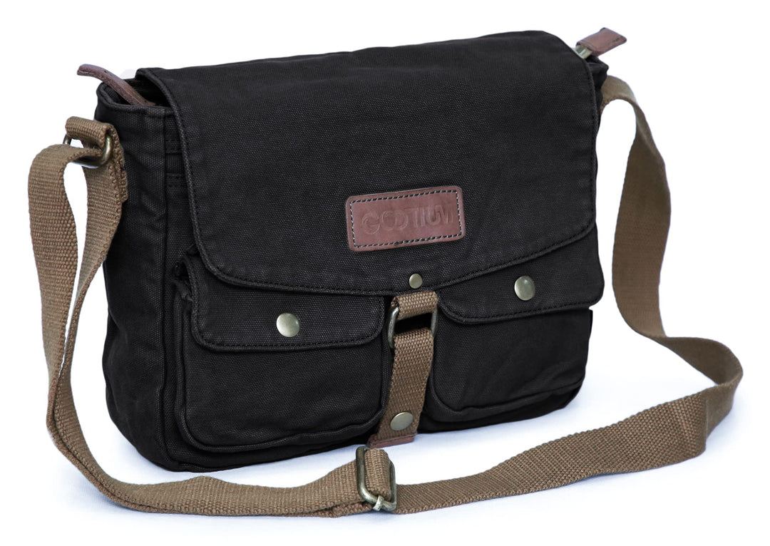 Gootium Umhängetasche aus Segeltuch – Messenger Bag Canvas Vintage für Damen und Herren Charcoal, Ch