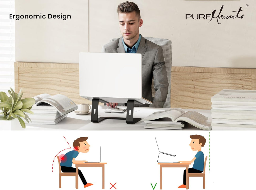 PureMounts Laptop Ständer Ultra-Slim, Ergonomischer Aluminium Notebookhalter mit Belüftung & Anti-Ru