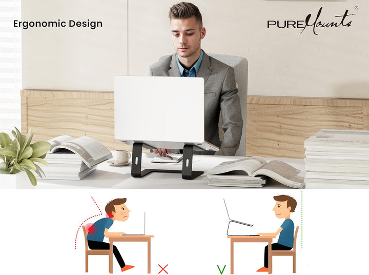 PureMounts Laptop Ständer Ultra-Slim, Ergonomischer Aluminium Notebookhalter mit Belüftung & Anti-Ru