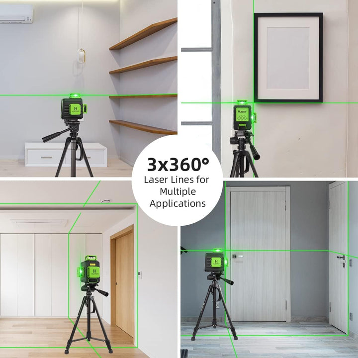 Huepar 3x360 Selbstnivellierender Kreuzlinienlaser, 3D-Grünstrahl, Drei-Ebenen-Nivellier- und Ausric
