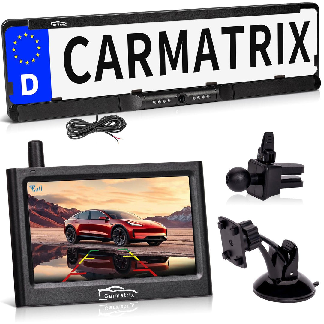 Funk Auto KFZ Rückfahrkamera kabellos Nummernschild 4,3" Monitor Rückfahrsystem mit IR Nachtsicht im