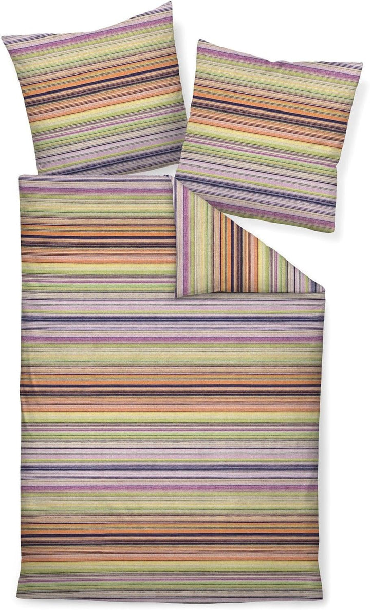 Janine Bettwäsche Set Davos 65011-04 Orange Grün Beere 100% Baumwolle Feinbiber Modernes Mehrfarbige