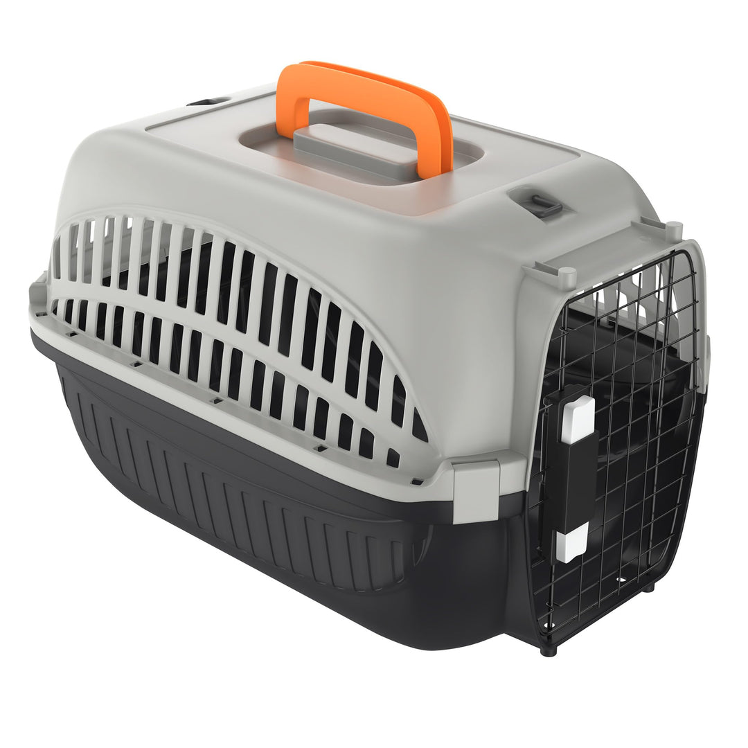 Aufun Hundetransportbox aus Kunststoff mit Metallgitter 48 x 32 x 32cm, Transportbox für kleine Hund