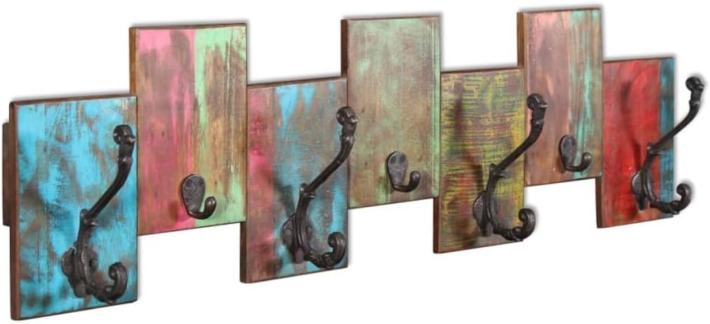 Hothingwell Wandgarderobe, 7 Haken, Massivholz | Unsichtbare Montage, handgefertigt, Vintage-Stil, e