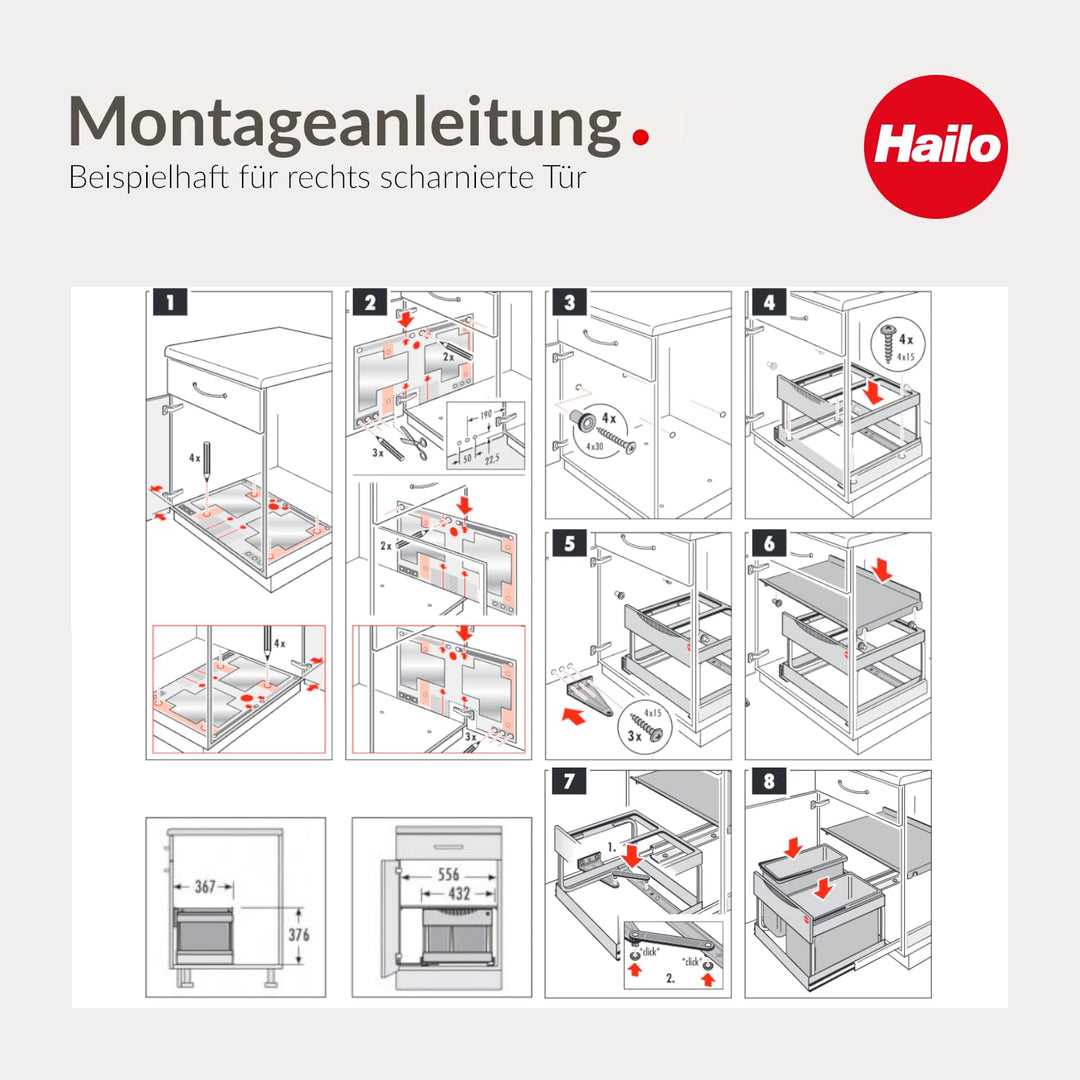 Hailo Abfallsammler 3644801 | 30 Liter Raumspar Tandem Einbau-Mülleimer | 2 fach Trennung zur Montag