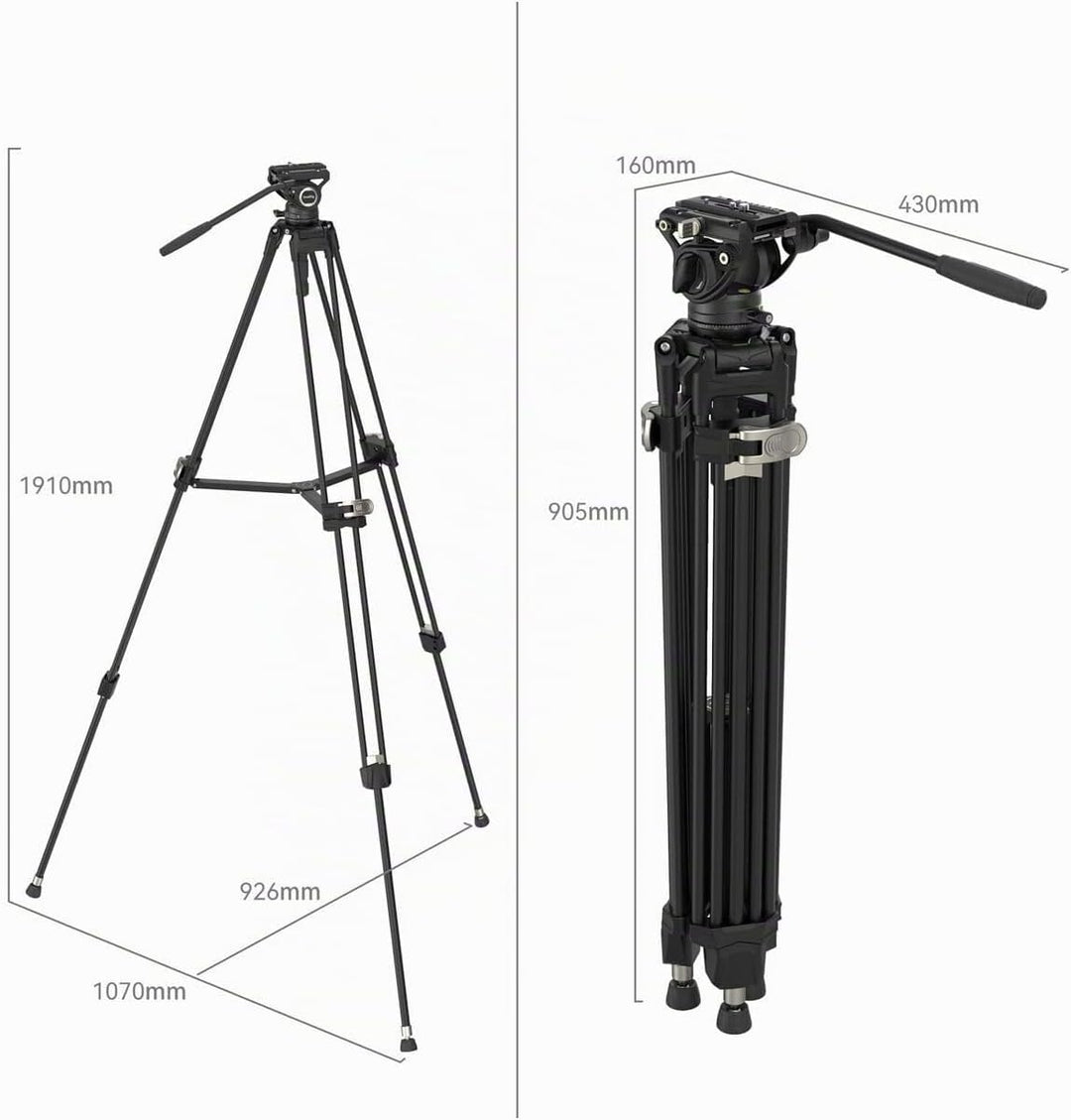 SMALLRIG 75" Heavy-Duty Videostativ, Stativ aus Aluminiumlegierung mit Fluidkopf, einstufige Höhenve