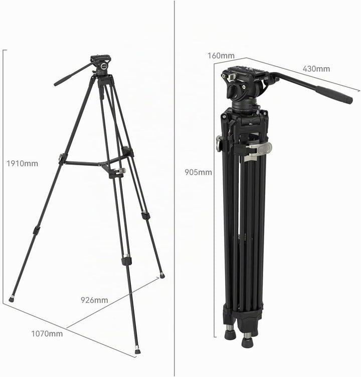 SMALLRIG 75" Heavy-Duty Videostativ, Stativ aus Aluminiumlegierung mit Fluidkopf, einstufige Höhenve