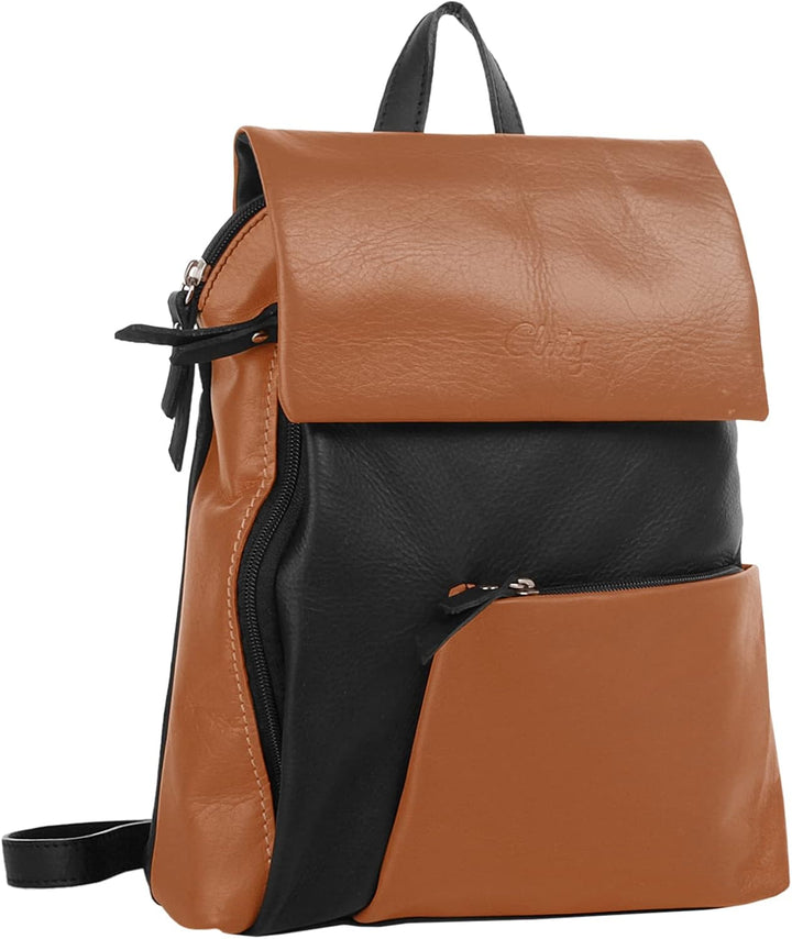 Cluty City-Rucksack Echt Leder Damen | | 020401 Cognac, Cognac