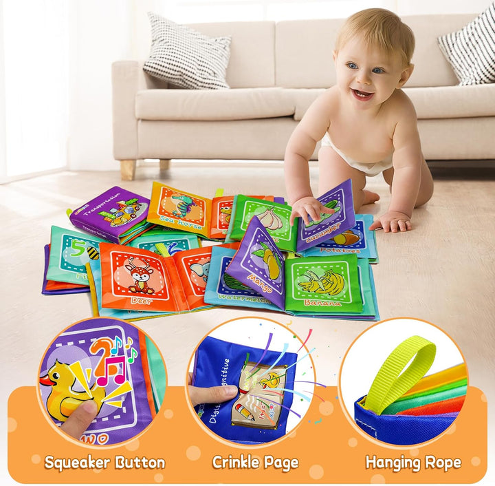 Dr.Rapeti 6 Stück Stoffbuch für Babys, Baby Soft Tuchbuch, Baby Pädagogisches Spielzeug, Early Learn