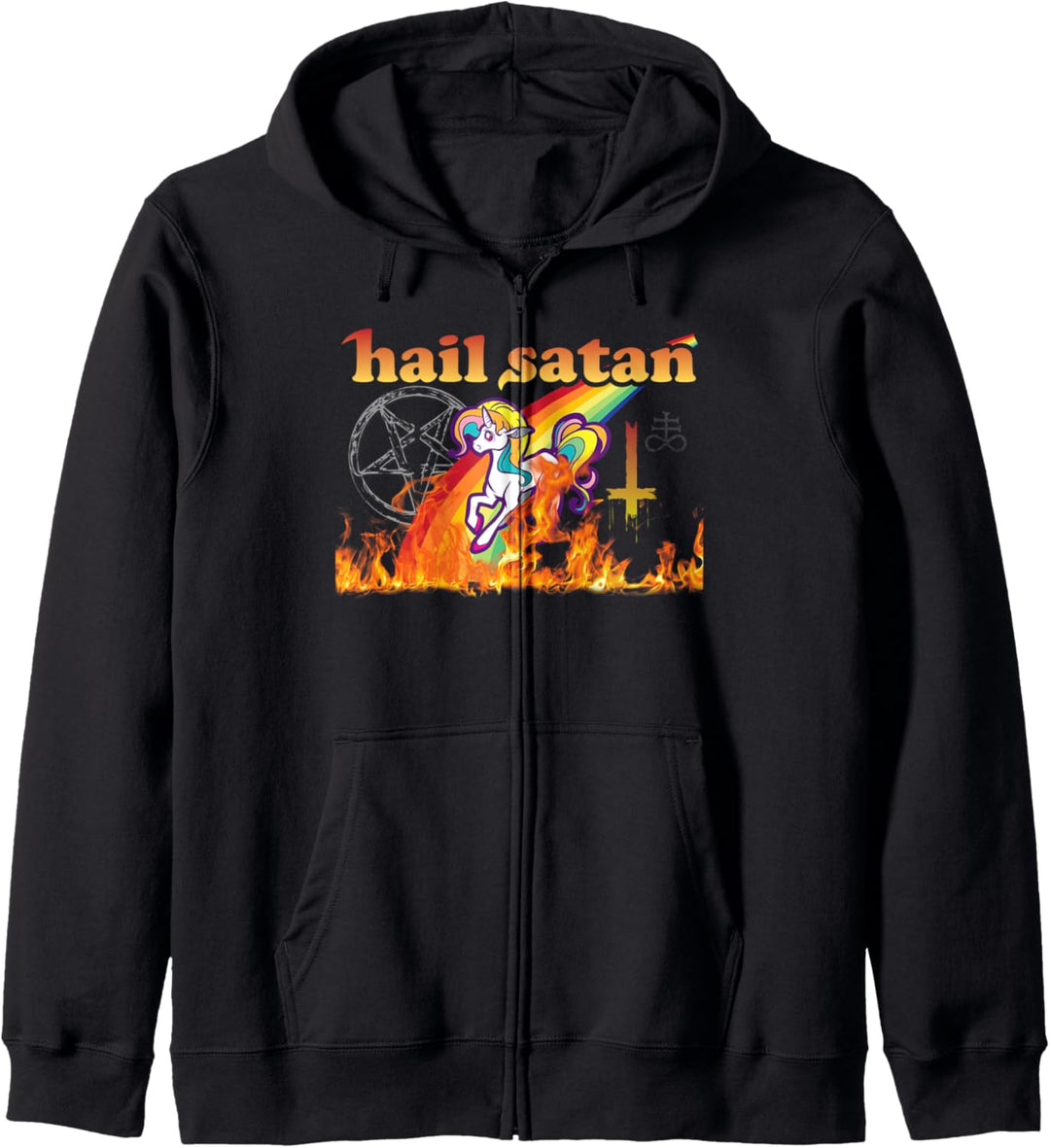 Hail Satan Hell Fire Rainbow Unicorn Kapuzenjacke