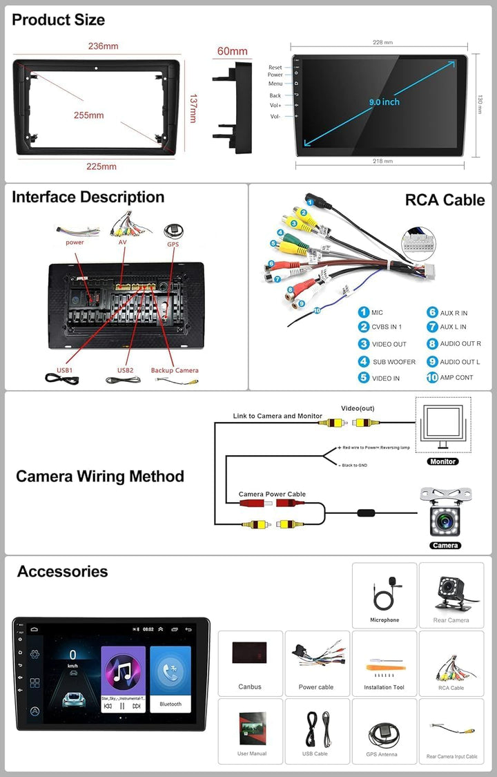 CAMECHO 1+32G Android 13 Autoradio für Opel Astra H/Zafira B/Corse C D mit Navi, Double Din 9 Zoll T