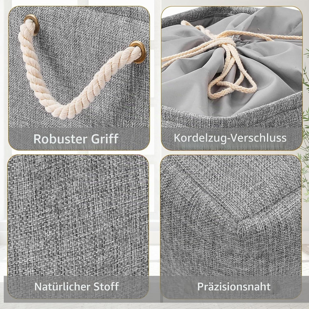 Yawinhe 3er Set Aufbewahrungsbox mit Deckel,Faltboxen aus Stoff mit Kordelzug-Abdeckung und 2 Griffe