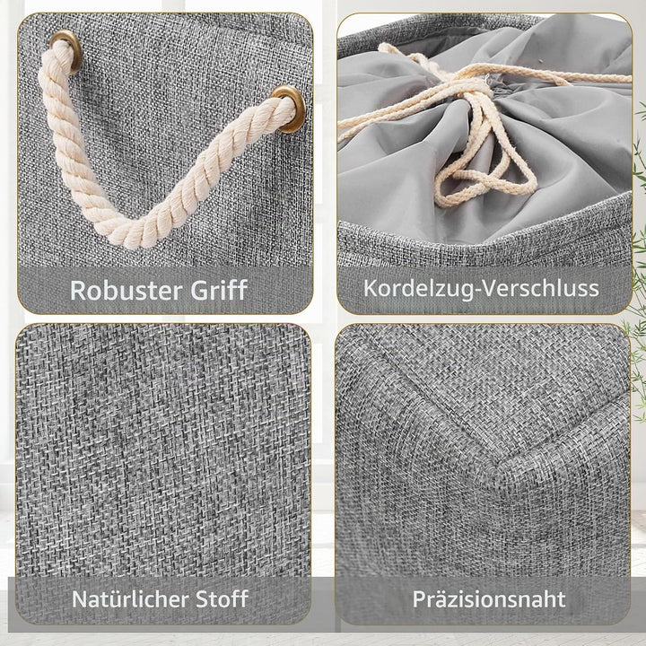 Yawinhe 3er Set Aufbewahrungsbox mit Deckel,Faltboxen aus Stoff mit Kordelzug-Abdeckung und 2 Griffe