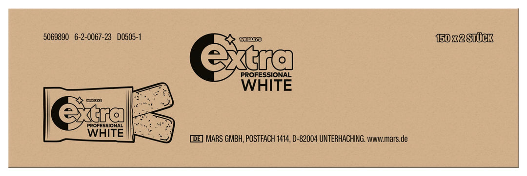 Extra Professional White, Zuckerfreier Kaugummi, Packung mit 150x2 Dragees, 300 Kaugummis insgesamt