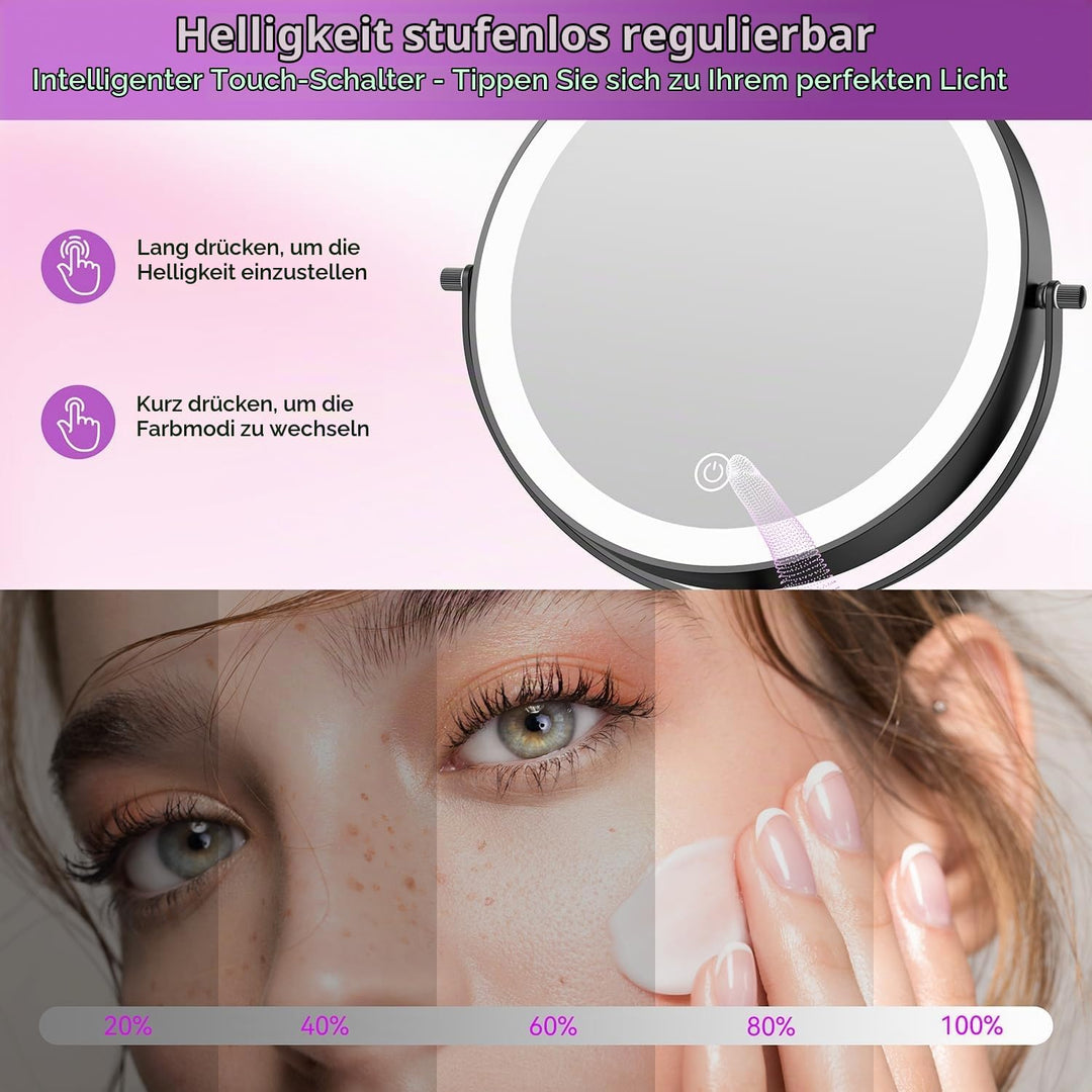 Auxmir 30X/1X Kosmetikspiegel mit Beleuchtung, 9 Zoll LED Schminkspiegel | 9 cm Höhenverstellbar, 30