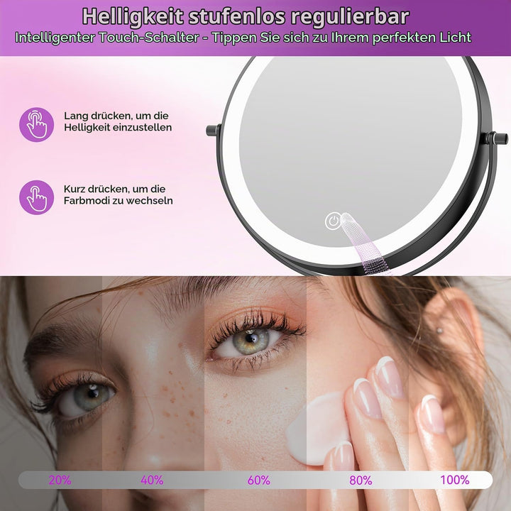 Auxmir 30X/1X Kosmetikspiegel mit Beleuchtung, 9 Zoll LED Schminkspiegel | 9 cm Höhenverstellbar, 30