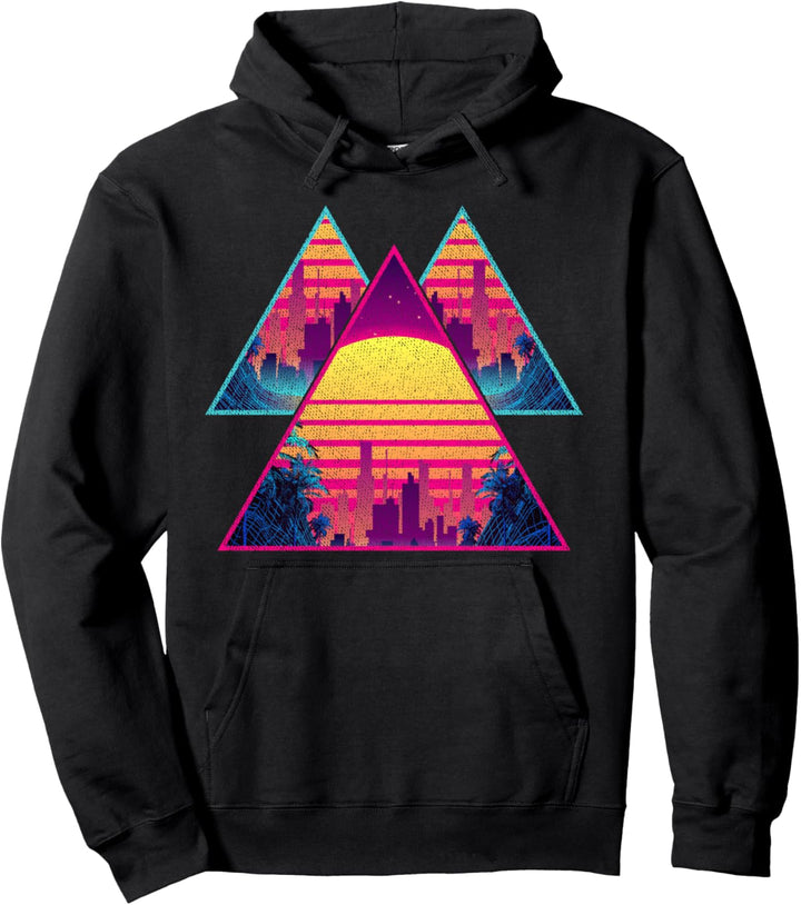 Skyline 80er Kunst Synthwave Aesthetic Palmen Vaporwave Pullover Hoodie