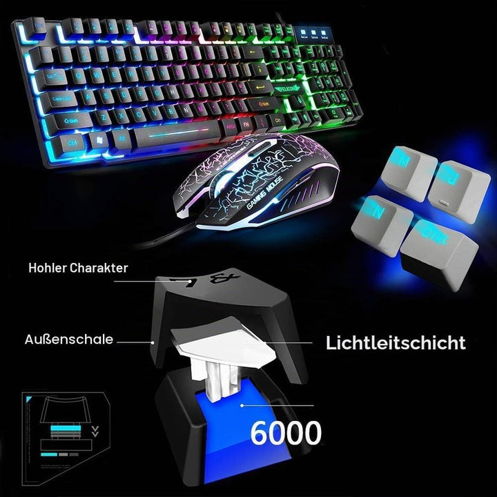UK-Layout 4-in-1 Gaming-Tastatur und Maus-Set, Regenbogen-Hintergrundbeleuchtung, USB Gaming-Tastatu