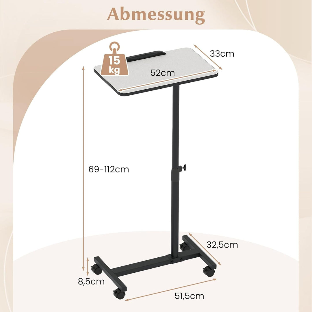 COSTWAY Betttisch auf Rollen höhenverstellbar, Pflegetisch mit neigbarer und 360° drehbarer Tischpla
