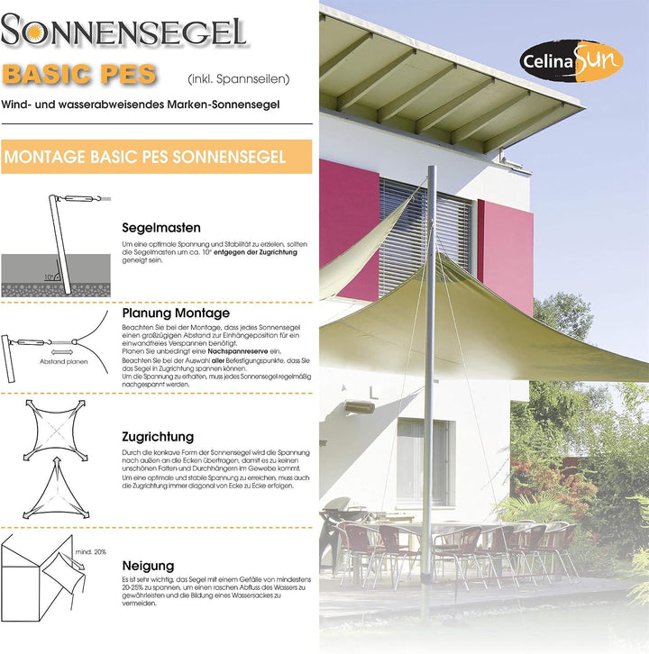 CelinaSun Sonnensegel inkl Befestigungsseile Basic Quadrat 3 x 3 m anthrazit Sonnenschutz wasserabwe