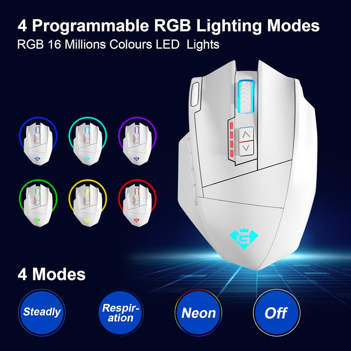 Gamspeed V8 Pro Gaming Maus Kabellos 2,4G, 16000DPI Wired/Wireless RGB MMO Gaming Maus, mit Chroma R