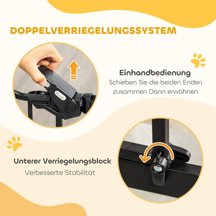 PawHut Treppenschutzgitter Türschutzgitter Ohne Bohren 74-80cm Kinderschutzgitter mit Katzenklappe A