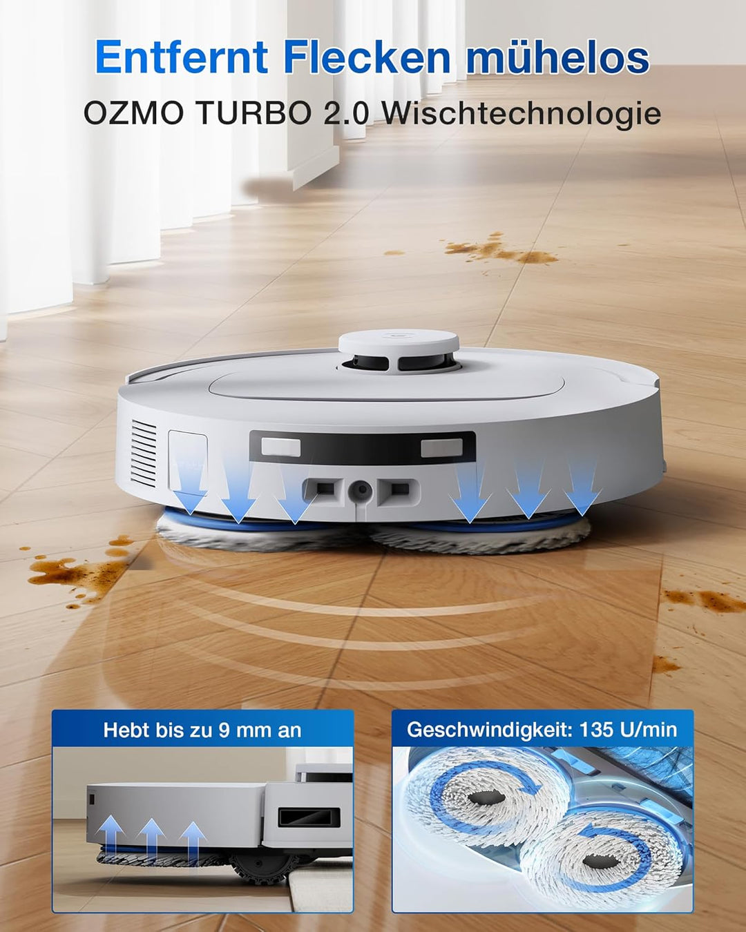 ECOVACS DEEBOT T30e Omni Saugroboter mit Wischfunktion, 25.000 Pa, OZMO Turbo 2.0 Wischen, ZeroTangl