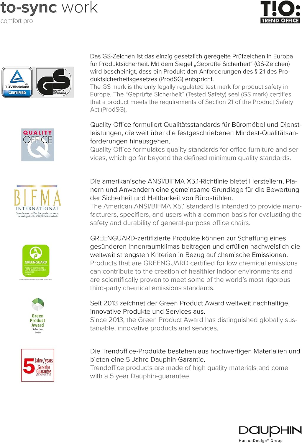 TREND OFFICE Trendoffice to-sync pro, ergonomischer Bürostuhl, mit Armlehnen, modernes Design, Homeo