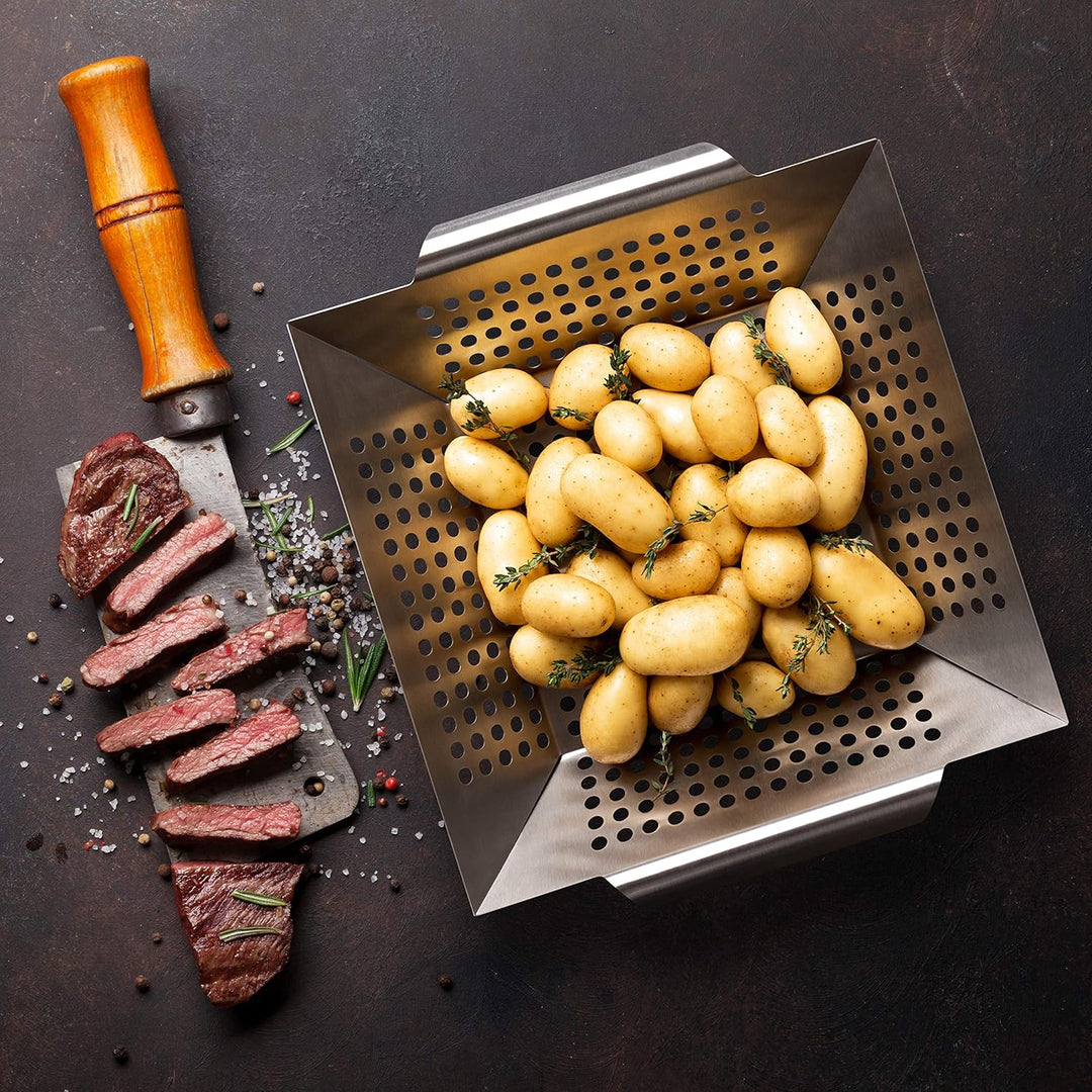 Blumtal Grillschale aus 100% Edelstahl - perfekt für Grillgemüse, Grillkorb geeignet für alle Grilla