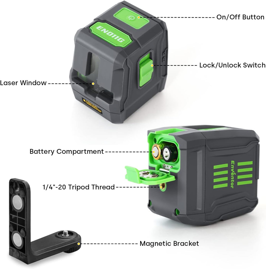 Kreuzlinienlaser Grün, ENVENTOR EN011G Selbstnivellierend Linienlaser 25m ± 0,3mm/m, Vertikale/Horiz