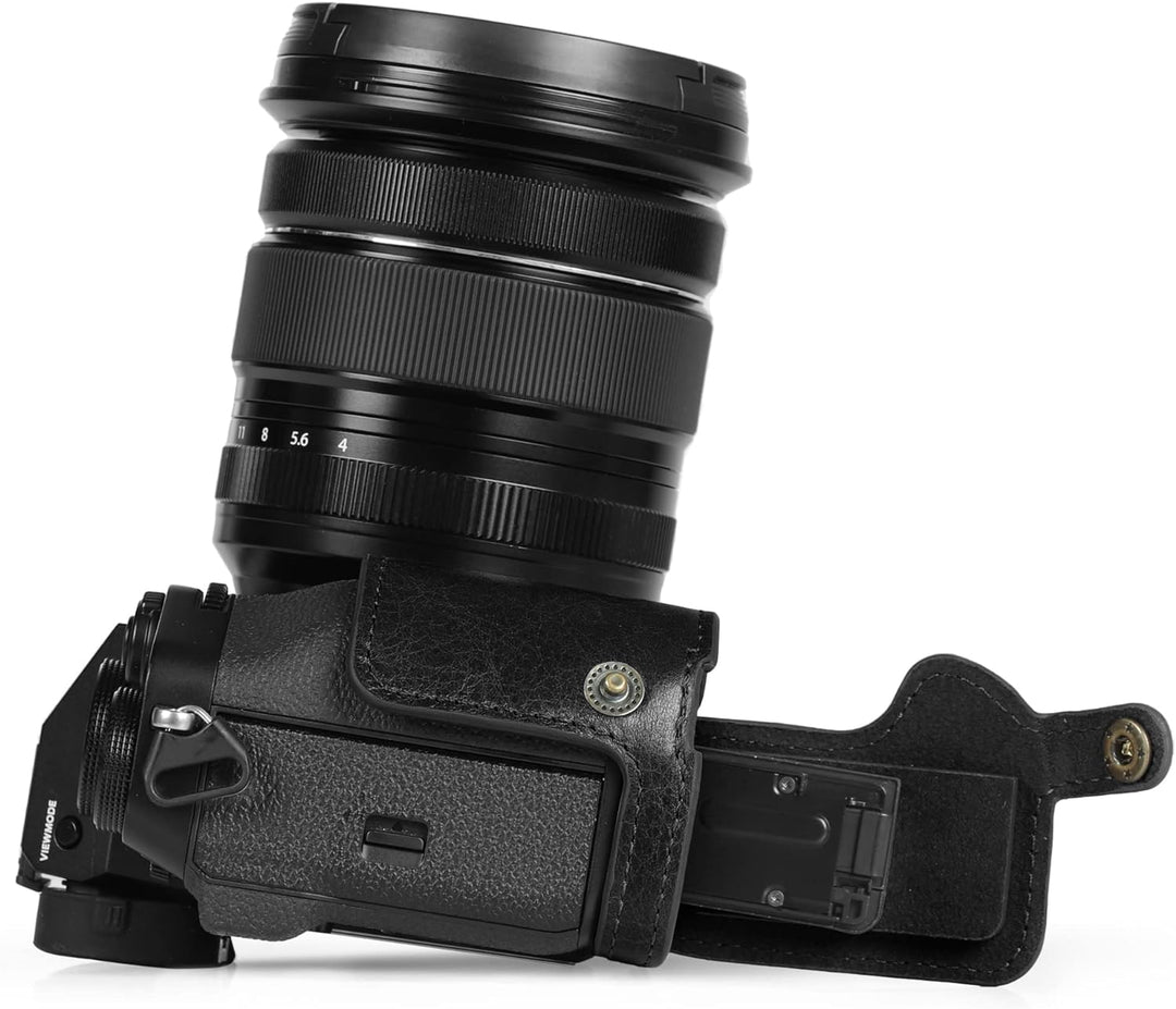 MegaGear Ever Ready Echtleder Kameratasche kompatibel mit Fujifilm X-T5 (16-80mm)(Schwarz), Schwarz
