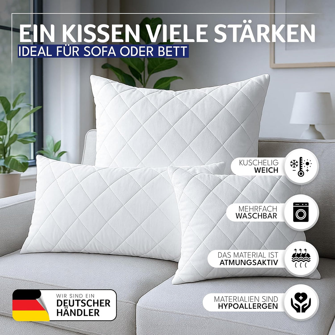 Gentle North Kopfkissen (45x45 cm gross) - 4er Set Kissen für Bett und als Dekokissen - Mit Reissver
