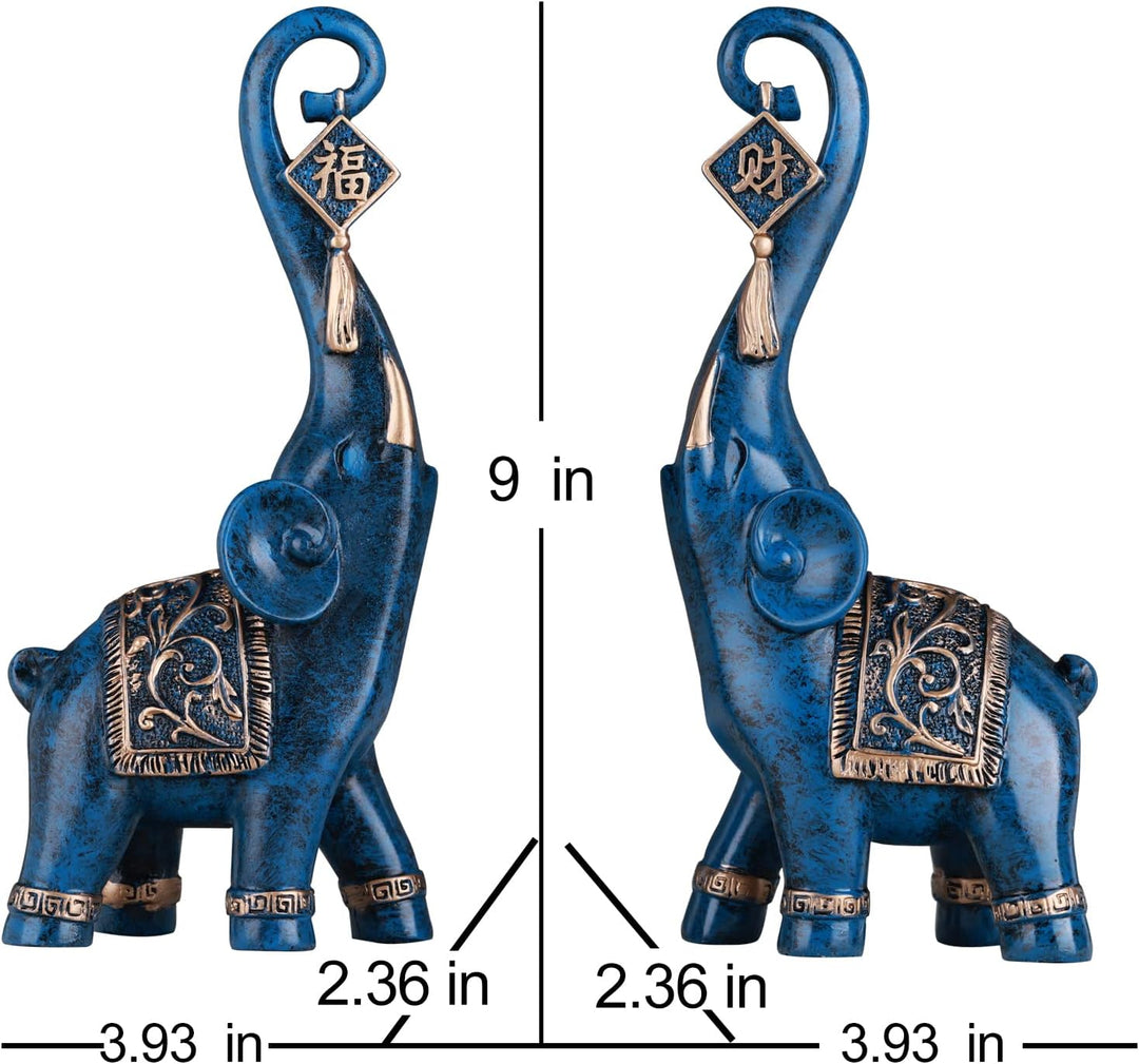 DOVDOV 2 Stück Glücksbringer Elefant Skulptur, Blaue chinesische Feng Shui Elefant Statue Home Decor