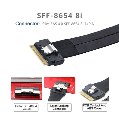 NFHK PCI-E Ultraport Slimline SAS Slim 4.0 SFF-8654 8i 74pin to Dual SFF-8654 4i 38pin cable 40cm PC