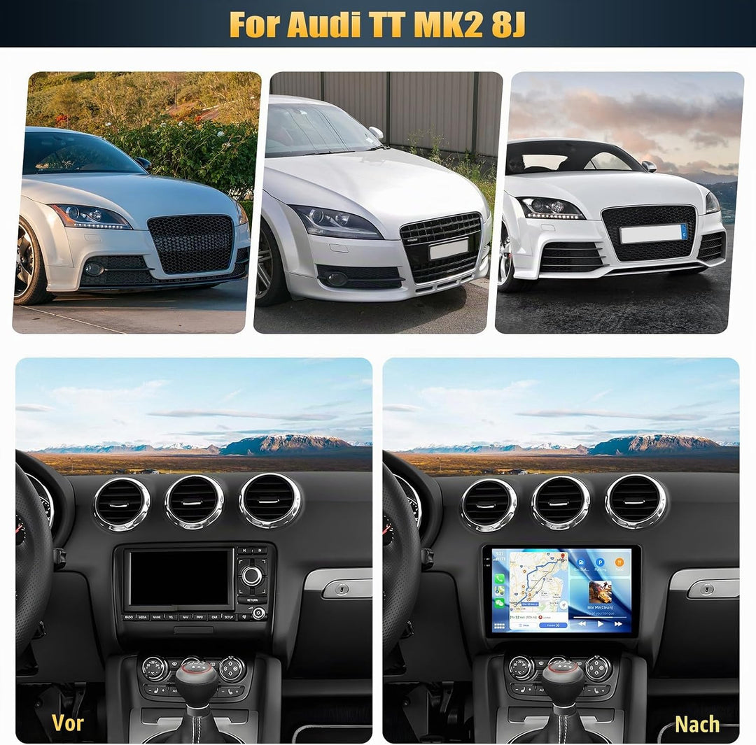 CAMECHO 4G+128G Android 15 Autoradio für Audi TT MK2 8J mit Navi Carplay Android Auto Wireless, Dopp