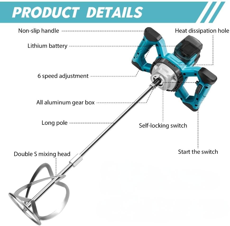 Akku Farbmörtelrührer Kompatibel mit Makita Batterie, 3200W Mehrzweck Brushless Betonrührer mit Rühr