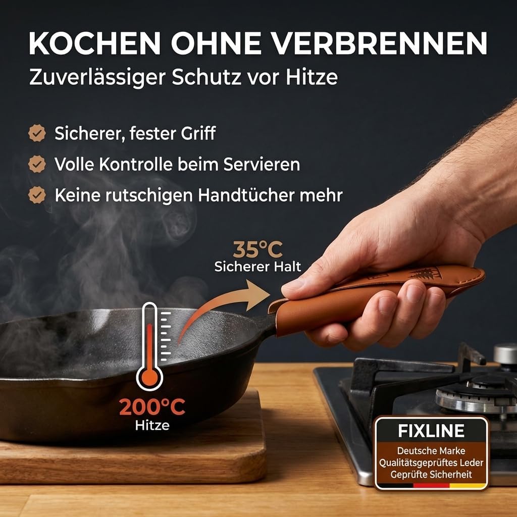 FIXLINE® Ledergriffschutz BLACK FOREST Edition für Gusseisen Pfannen 28 &24cm - Idealer Schutz für u
