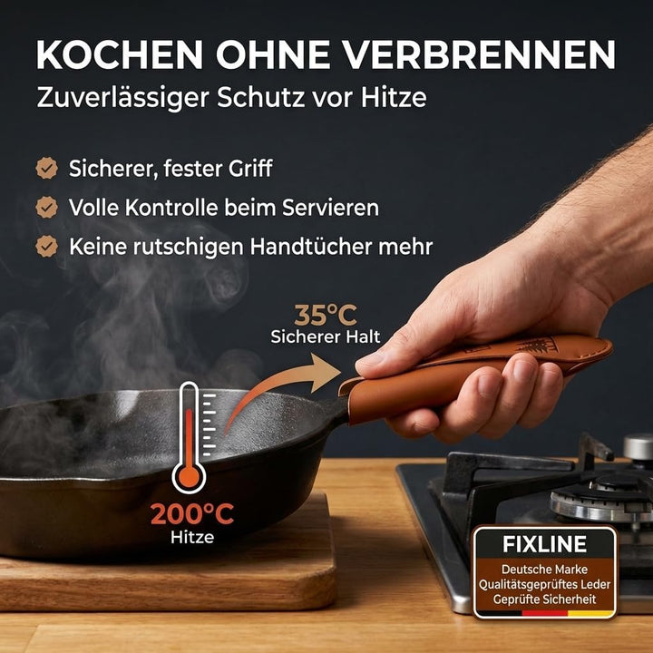 FIXLINE® Ledergriffschutz BLACK FOREST Edition für Gusseisen Pfannen 28 &24cm - Idealer Schutz für u