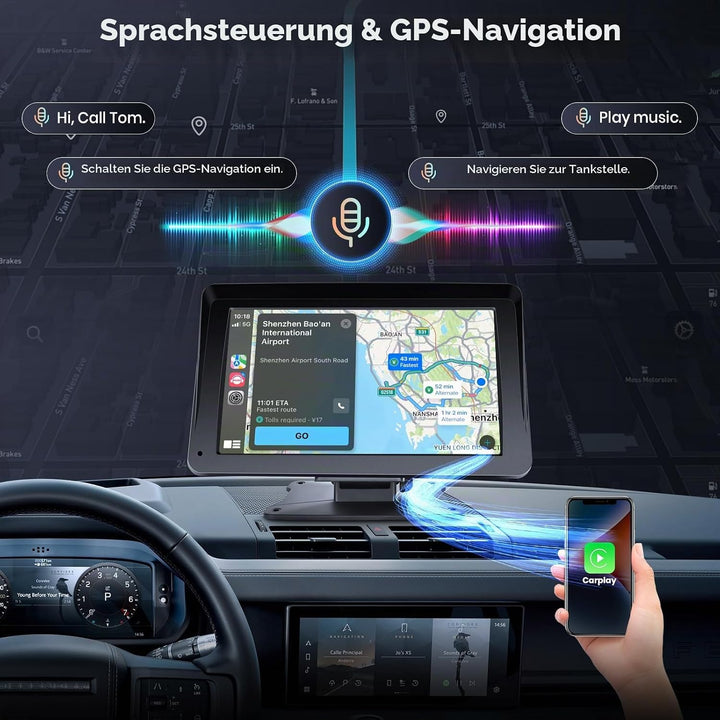 Carplay Bildschirm für Auto, 7 Zoll IPS Touchscreen Auto Display mit Wireless Carplay Android Auto,
