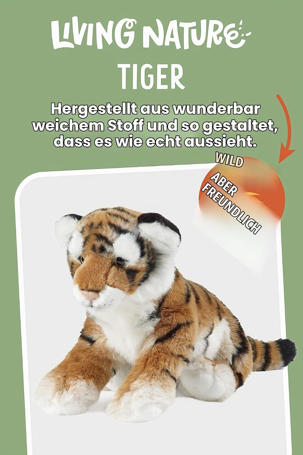 Living Nature Stofftier, mittelgrosser Tiger (35 cm) M Tiger-Stil, M Tiger-Stil