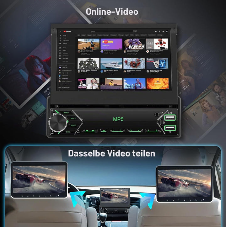 Hodozzy Autoradio 1 Din mit Wireless CarPlay Android Auto, 7 Zoll Ausfahrbarem Touchscreen Bluetooth