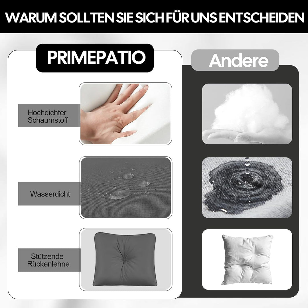Outdoor Stuhlkissen 50x50, Schaumstoff Sitzkissen mit Bändern | Grau Wasserdichtes Gartenpolster mit