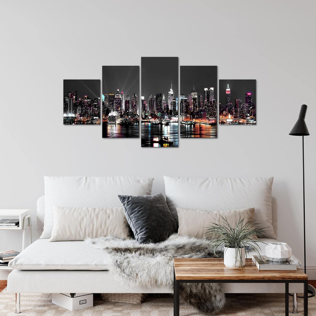 Runa Art Wandbilder New York City 5 Teilig Bild auf Vlies Leinwand Deko Wohnzimmer Büro Stadt Skylin