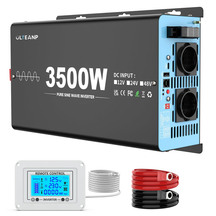OLTEANP 3500W/7000W Wechselrichter 12V auf 230V Reiner Sinus Spannungswandler Power Inverter mit 2 A