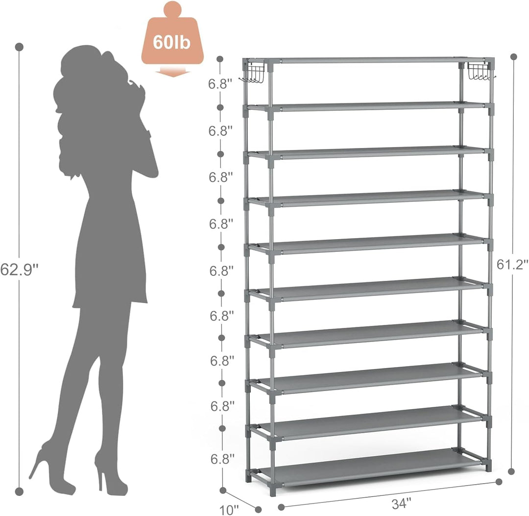 Schuhregal 10 Ebenen, Schuhschrank Metall für 50 Paar Schuhe, Schuhorganizer 155cm Hoch, Schuhaufbew