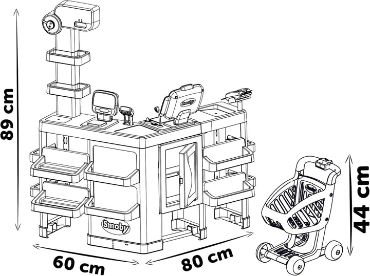Smoby – Supermarkt Maxi mit Einkaufswagen – moderner Kaufladen für Kinder – Regale, Gemüse, Obst – K