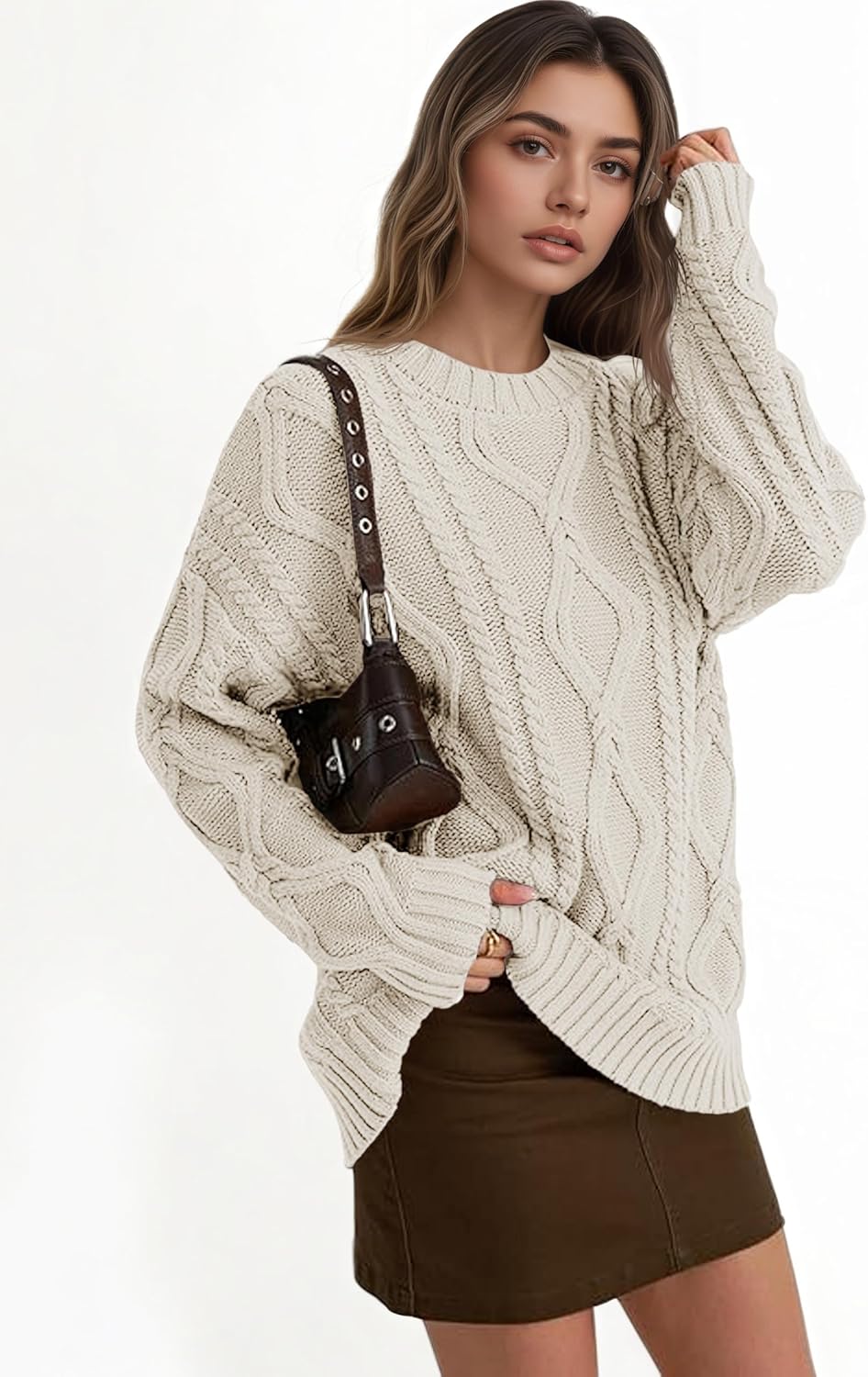 Saodimallsu Damen Pullover Rollkragen Oversized Fledermaus Langarm Sweatshirt Lose Grobstrick Casual